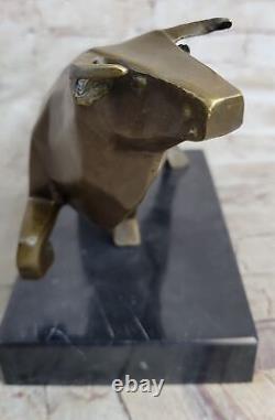 Art Deco Bronze Bull Mounted on a Black Marble Base Signed Nick Solde