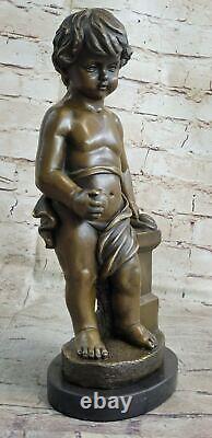 Art Deco Bronze Chair Male Young Boy Sculpture Signed New Marble Figurine