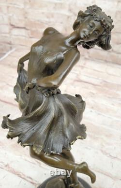 Art Deco Bronze Dancer, Signed Cesaro Opens On Marble Base Sculpture Figurine
