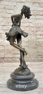 Art Deco Bronze Dancer, Signed Cesaro, Openwork Marble Base Sculpture Artwork