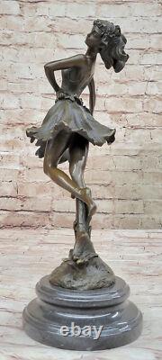 Art Deco Bronze Dancer, Signed Cesaro, Openwork Marble Base Sculpture Artwork