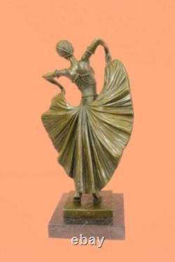 Art Deco Bronze Dancer Signed Chiparus Marble Decor Sculpture Figure
