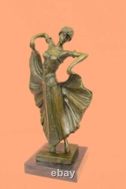 Art Deco Bronze Dancer Signed Chiparus Marble Decor Sculpture Figure
