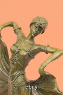 Art Deco Bronze Dancer Signed Chiparus Marble Decor Sculpture Figure