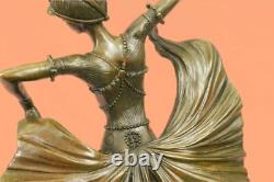 Art Deco Bronze Dancer Signed Chiparus Marble Decor Sculpture Figure