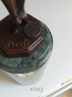 Art Deco Bronze Dancer Statuette, signed, on green marble base, height 32 cm