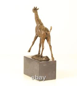 Art Deco Bronze Giraffe Sculpture on a Black Marble Base after Milo