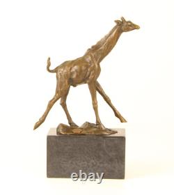 Art Deco Bronze Giraffe Sculpture on a Black Marble Base after Milo