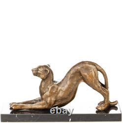 Art Deco Bronze Leopard Sculpture on a Black Marble Base After Milo