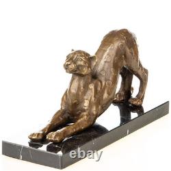 Art Deco Bronze Leopard Sculpture on a Black Marble Base After Milo