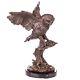 Art Deco Bronze Owl Sculpture On Black Marble After Milo