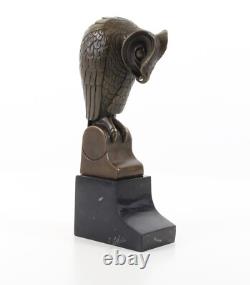 Art Deco Bronze Owl Statue on Black Marble Base After Michel Coste