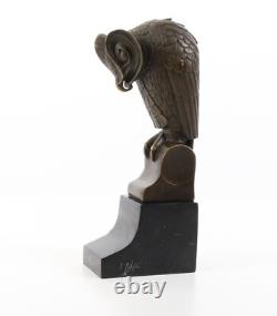 Art Deco Bronze Owl Statue on Black Marble Base After Michel Coste