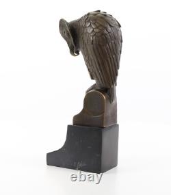 Art Deco Bronze Owl Statue on Black Marble Base After Michel Coste