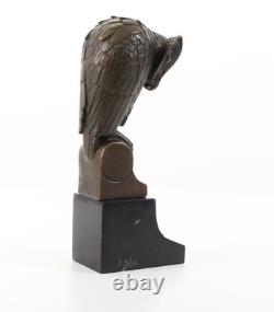 Art Deco Bronze Owl Statue on Black Marble Base After Michel Coste