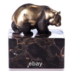 Art Deco Bronze Panda Sculpture on Black Marble Base after Milo