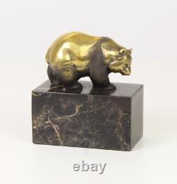 Art Deco Bronze Panda Sculpture on Black Marble Base after Milo