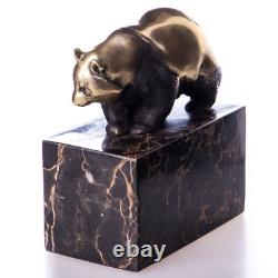 Art Deco Bronze Panda Sculpture on Black Marble Base after Milo