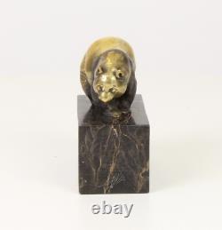 Art Deco Bronze Panda Sculpture on Black Marble Base after Milo