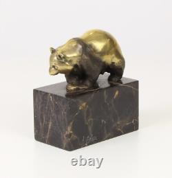 Art Deco Bronze Panda Sculpture on Black Marble Base after Milo