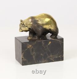 Art Deco Bronze Panda Sculpture on Black Marble Base after Milo