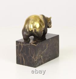 Art Deco Bronze Panda Sculpture on Black Marble Base after Milo