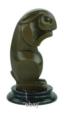 Art Deco Bronze Rabbit Sculpture on a Black Marble Base after A. Bizette