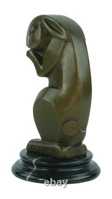 Art Deco Bronze Rabbit Sculpture on a Black Marble Base after A. Bizette