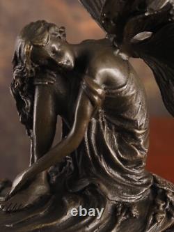 Art Deco Bronze Sculpture Fairy Signed on Black Marble Base After Milo