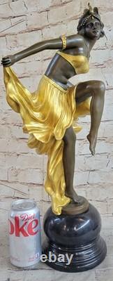 Art Deco Bronze Sculpture with Gold Patina, Signed by A. Gory, Marble Figurine, Nouveau