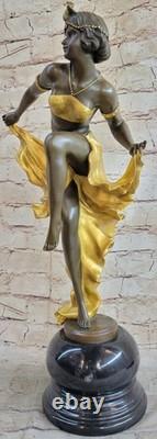 Art Deco Bronze Sculpture with Gold Patina, Signed by A. Gory, Marble Figurine, Nouveau