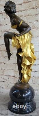 Art Deco Bronze Sculpture with Gold Patina, Signed by A. Gory, Marble Figurine, Nouveau