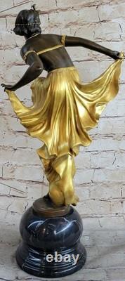 Art Deco Bronze Sculpture with Gold Patina, Signed by A. Gory, Marble Figurine, Nouveau