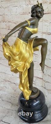 Art Deco Bronze Sculpture with Gold Patina, Signed by A. Gory, Marble Figurine, Nouveau