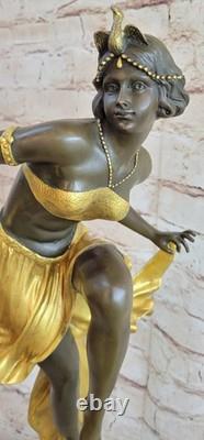 Art Deco Bronze Sculpture with Gold Patina, Signed by A. Gory, Marble Figurine, Nouveau