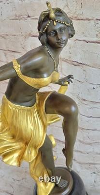 Art Deco Bronze Sculpture with Gold Patina, Signed by A. Gory, Marble Figurine, Nouveau