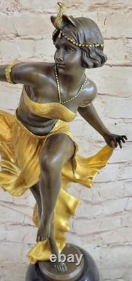 Art Deco Bronze Sculpture with Gold Patina, Signed by A. Gory, Marble Figurine, Nouveau