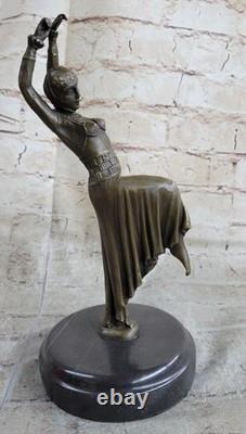 Art Deco Bronze Signed Chiparus Woman Museum Quality Figurine on Marble Base Art
