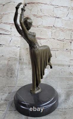 Art Deco Bronze Signed Chiparus Woman Museum Quality Figurine on Marble Base Art