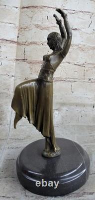 Art Deco Bronze Signed Chiparus Woman Museum Quality Figurine on Marble Base Art