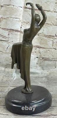 Art Deco Bronze Signed Chiparus Woman Museum Quality Figurine on Marble Base Art