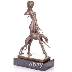 Art Deco Bronze Statue of Diana with Dog on Black Marble after E. McCartan
