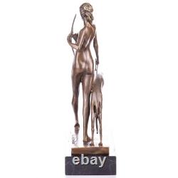 Art Deco Bronze Statue of Diana with Dog on Black Marble after E. McCartan