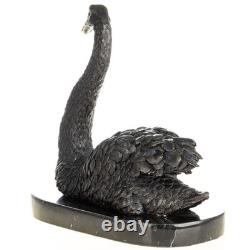 Art Deco Bronze Swan Sculpture on a Black Marble Base, Signed Art Deco Bronze Swan Sculpture on a Black Marble Base, Signed
