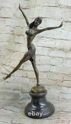 Art Deco Bronze Woman Signed Chiparus Museum Quality Marble Base Figurine