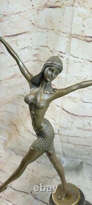 Art Deco Bronze Woman Signed Chiparus Museum Quality Marble Base Figurine