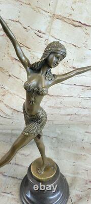 Art Deco Bronze Woman Signed Chiparus Museum Quality Marble Base Figurine