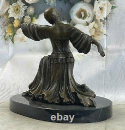 Art Deco Bronze Woman Signed Chiparus Museum Quality On Marble Base