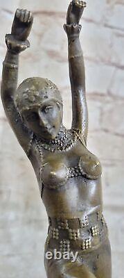Art Deco Bronze Woman Signed Chiparus Museum Quality On Marble Base Art Figurine