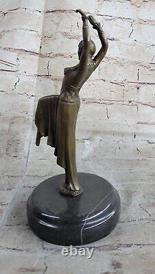 Art Deco Bronze Woman Signed Chiparus Museum Quality On Marble Base Art Figurine